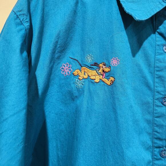Vintage Disney Plus Womens Blue Cotton Embroidered Button Up Blouse Size 3X - Picture 2 of 11